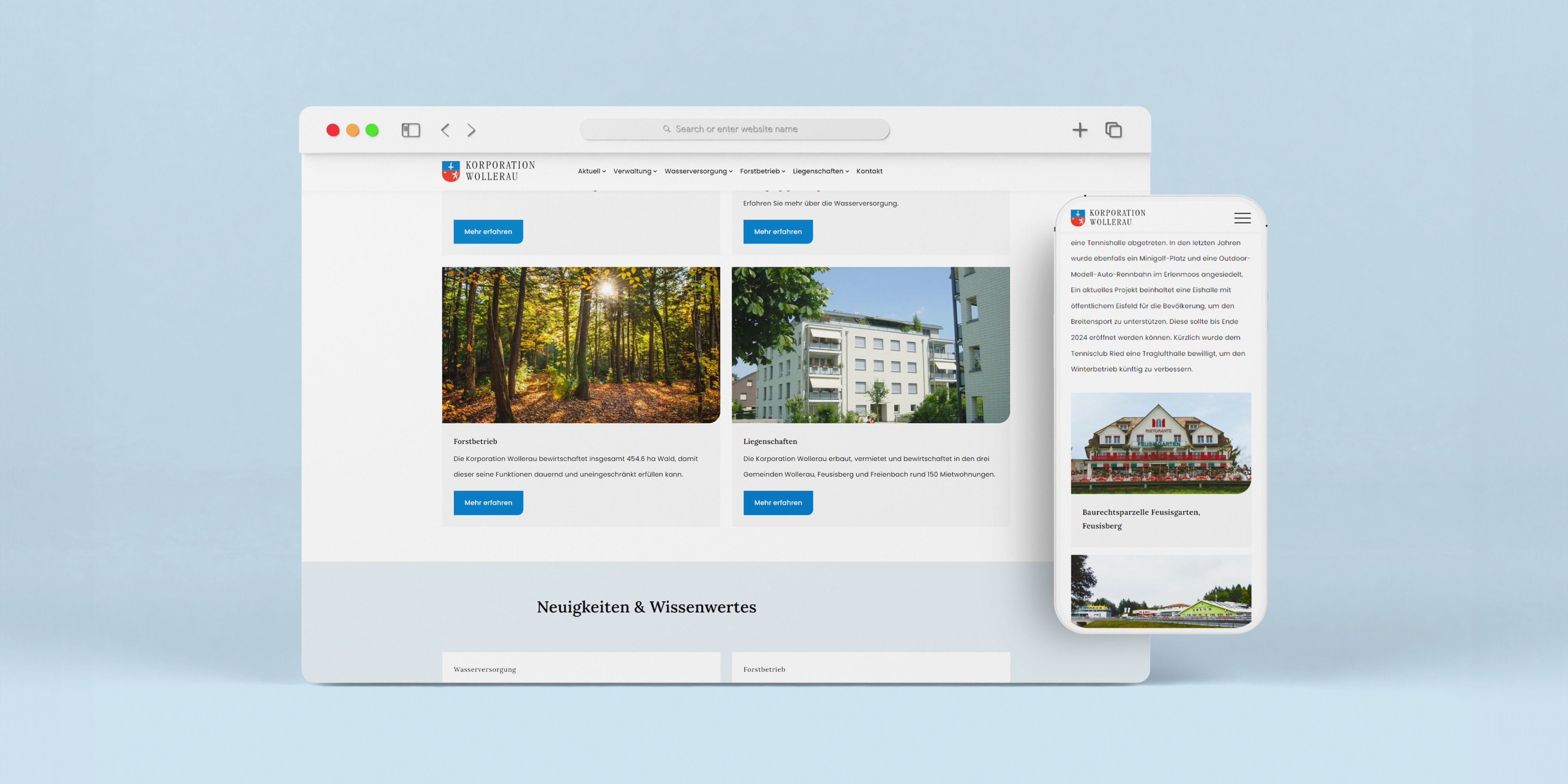 Visualisierung der neuen Website von der Korporation Wollerau von eigengrau
