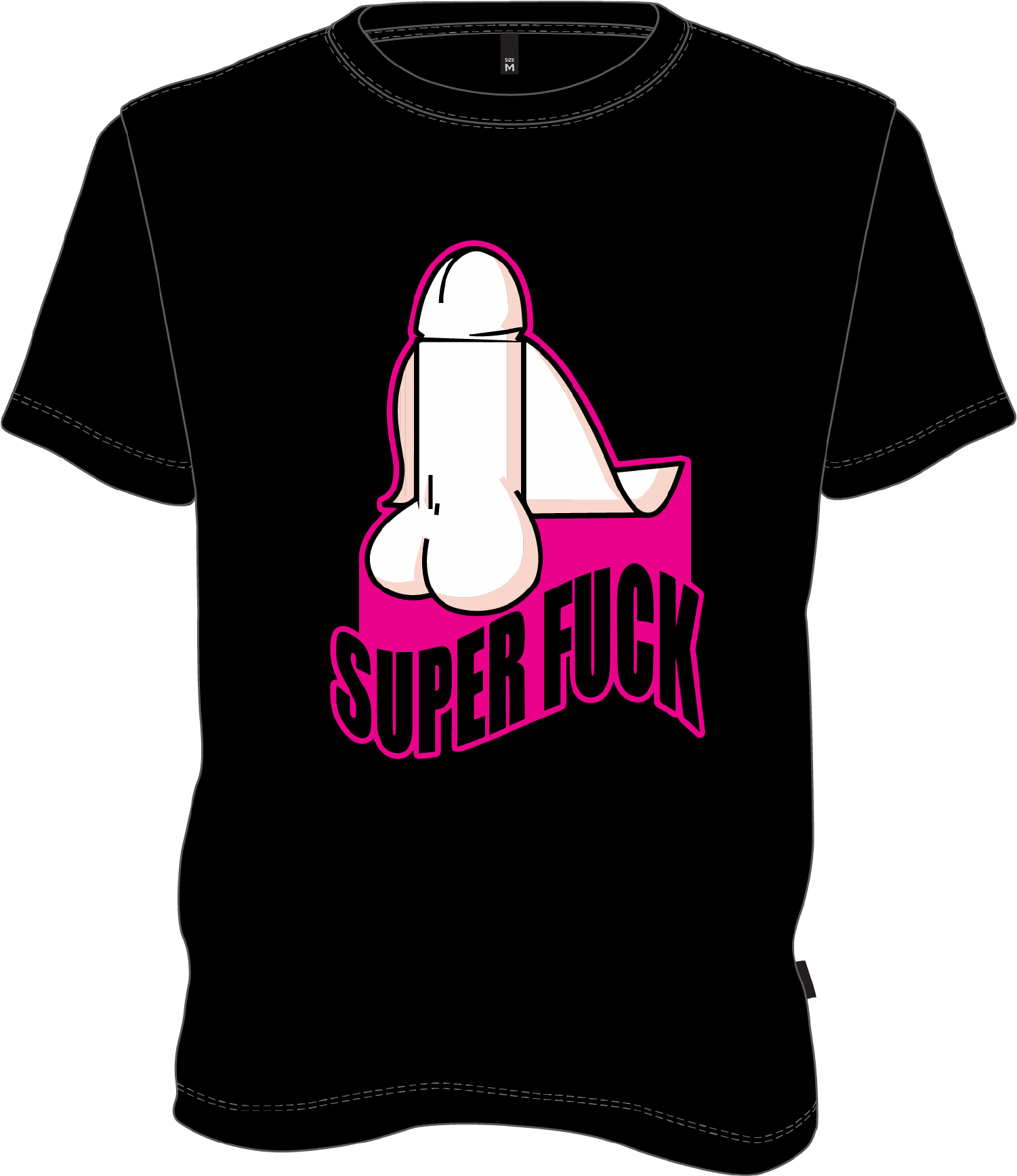 Superfuck', a Funny T-Shirt Design by Artist Kostas Gogas depicting a White Penis with a Cape and Pink Outlines.