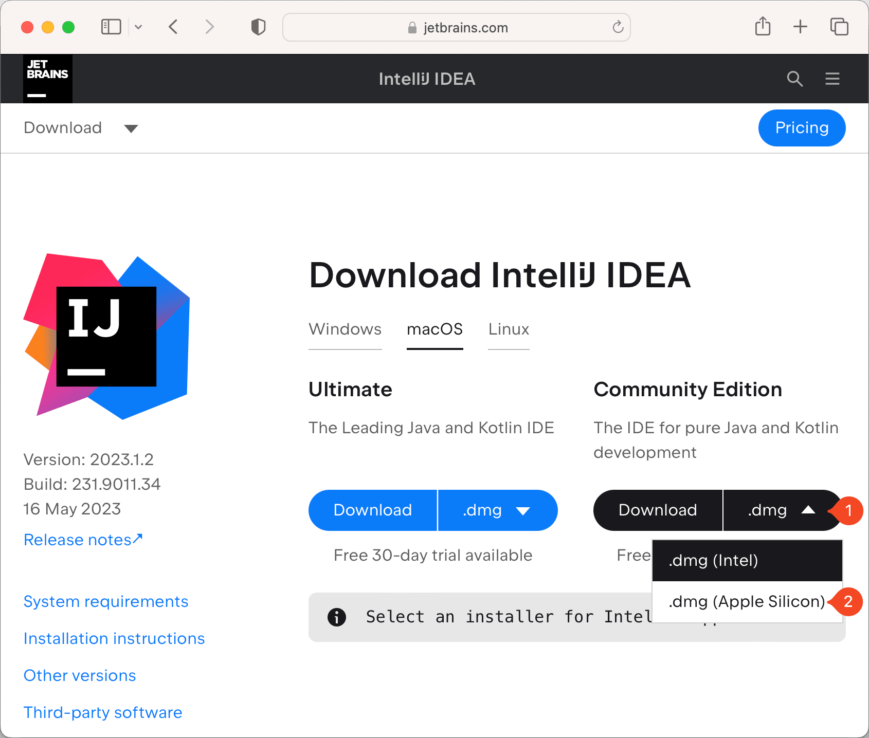 IntelliJ IDEA CE - Download .dmg (Apple Silicon)