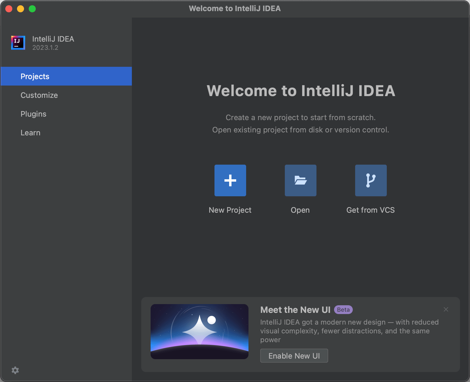 IntelliJ IDEA Welcome Screen