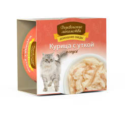 Деревенские лакомства консервы для кошек курица и утка соус, 0.08кг