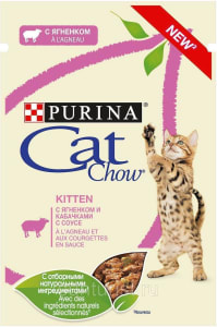 Влажный корм Purina Cat Chow, с ягненком и кабачками в соусе(для стерилизованных котят, беременных и кормящих кошек), 0.085кг