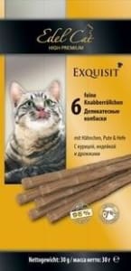 Лакомства для кошек Эдель Кэт Жевательные колбаски курица, индейка, дрожжи, 0.03кг