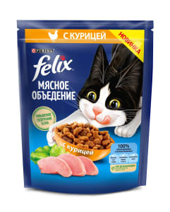 Сухой корм Felix® Мясное объедение для взрослых кошек, с курицей, 0.2кг