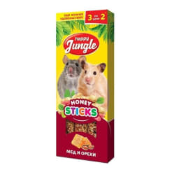 Лакомство для мелких грызунов Happy Jungle Палочки мед, орехи 3 шт