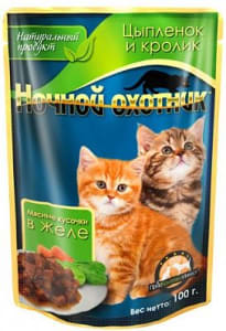 Ночной охотник консервы 100 гр для котят цыпленок, кролик