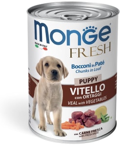 Monge Dog Fresh Chunks in Loaf консервы для щенков мясной рулет телятина с овощами 400г