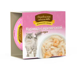 Деревенские лакомства консервы для кошек с курицей и креветками соус. 0.08кг