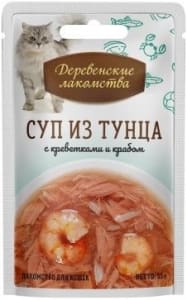 Лакомства Деревенские для кошек суп из тунца с лососем и гребешком пауч, 0.035кг