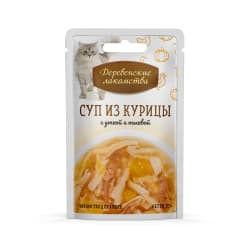 Лакомства Деревенские для кошек суп из кур с уткой и тыквой пауч, 0.035кг