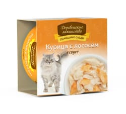 Деревенские лакомства консервы для кошек курица и лосось соус, 0.08кг