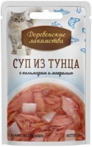 Лакомства Деревенские для кошек суп из тунца с кальмаром пауч, 0.035кг