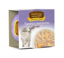 Деревенские лакомства консервы для кошек тунец и лосось соус, 0.08кг