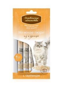 Лакомства Деревенские для кошек нежное пюре из курицы 4 * 10г