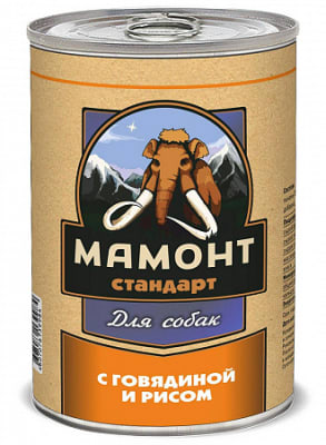 Консервы для собак Мамонт Стандарт паштет с говядиной и рисом, 0.97кг