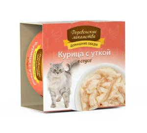 Деревенские лакомства консервы для кошек курица и утка соус, 0.08кг