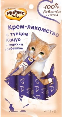 Мнямс Крем-лакомство для кошек с тунцом Кацуо и морским гребешком 15г х 4шт.