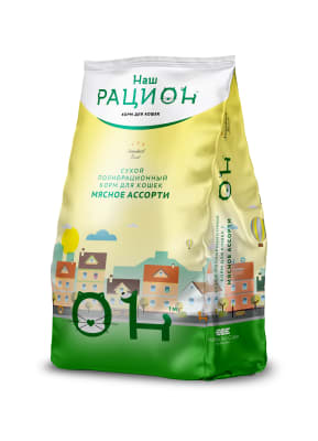 Сухой корм для взрослых кошек Наш Рацион со вкусом мясного ассорти, 0.4 кг