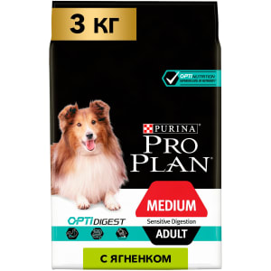 Сухой корм Pro Plan® для взрослых собак средних пород с чувствительным пищеварением, ягнёнок, 3кг