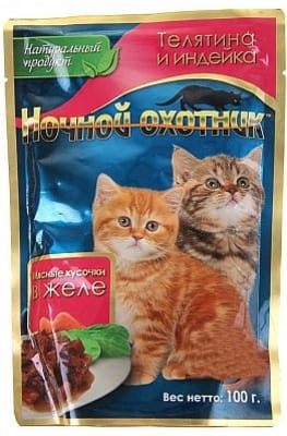 Ночной охотник консервы 100 гр для котят телятина, индейка
