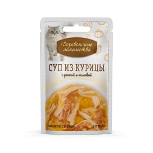 Лакомства Деревенские для кошек суп из кур с уткой и тыквой пауч, 0.035кг