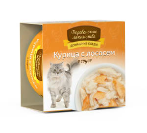 Деревенские лакомства консервы для кошек курица и лосось соус, 0.08кг