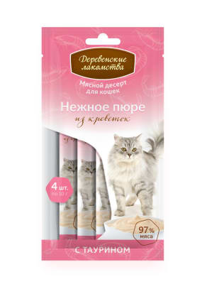 Лакомства Деревенские для кошек нежное пюре из креветок 4 * 10г