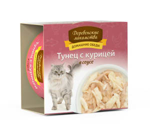 Деревенские лакомства консервы для кошек тунец и креветки соус, 0.08кг