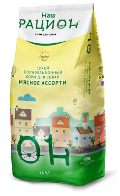 Сухой корм для взрослых собак Наш Рацион со вкусом мясного ассорти, 15кг