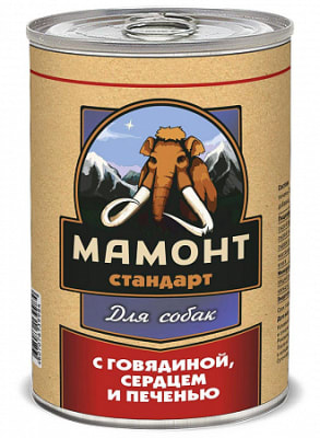 Консервы для собак Мамонт Стандарт паштет с говядиной, сердцем и печенью, 0.97кг