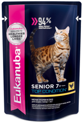 Влажный корм Eukanuba для кошек cтарше 7 лет с курицей, 0.085кг