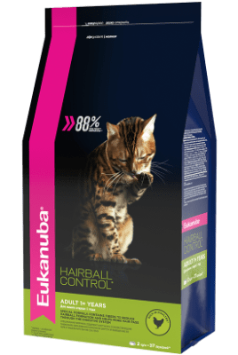 сухой корм Eukanuba для взрослых кошек редко выходящих на улицу HAIRBALL, 2кг