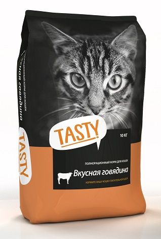 Tasty сухой корм для кошек со вкусом говядины, 10кг