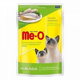 Ме-О пауч для кошек со вкусом сардины, курицы и рисом в желе, 0.08кг