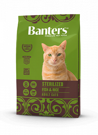 Сухой корм Banters Sterilized стерилизованных кошек и кастрированных котов, со вкусом рыбы и риса, 8кг