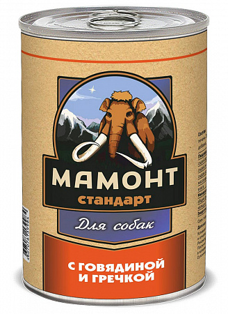 Консервы для собак Мамонт Стандарт паштет с говядиной и гречкой, 0.97кг