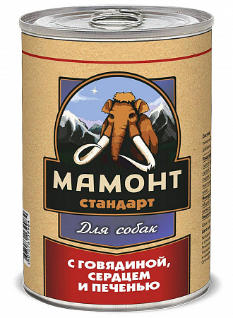 Консервы для собак Мамонт Стандарт паштет с говядиной, сердцем и печенью, 0.97кг