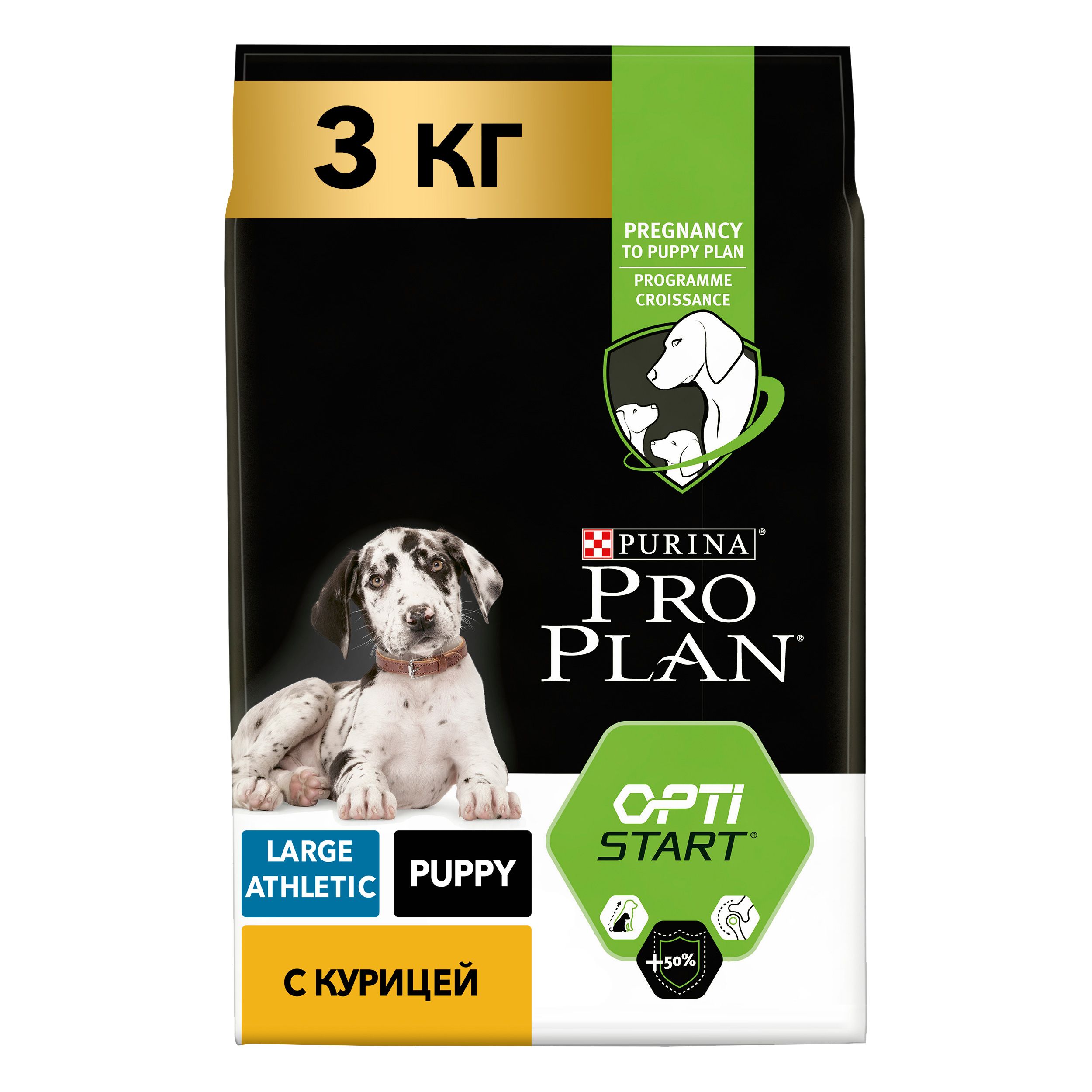 Сухой корм Pro Plan® для щенков крупных пород с атлетическим телосложением, курица с рисом, 3кг