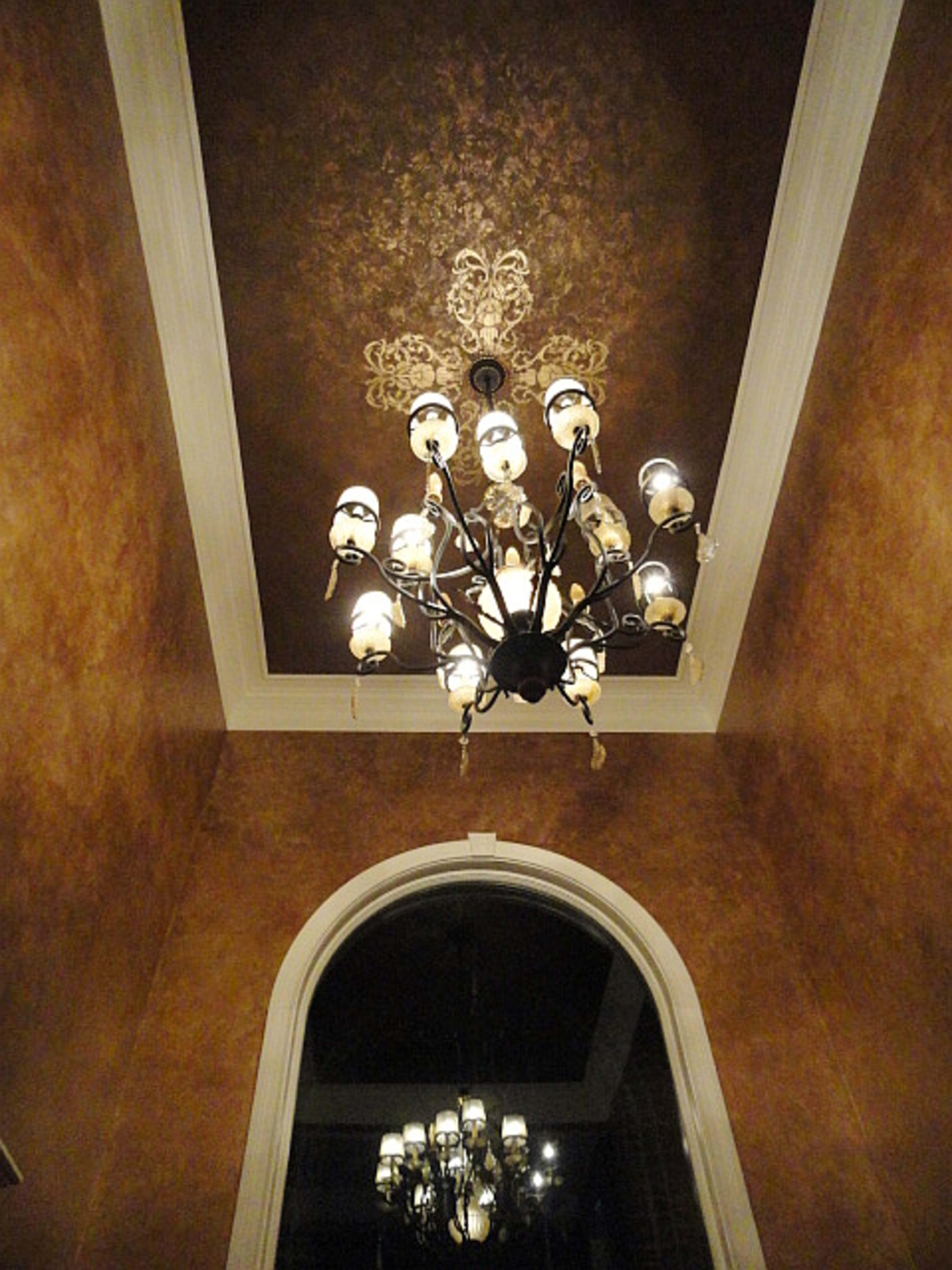Faux Gold Walls and Stencil Ceiling