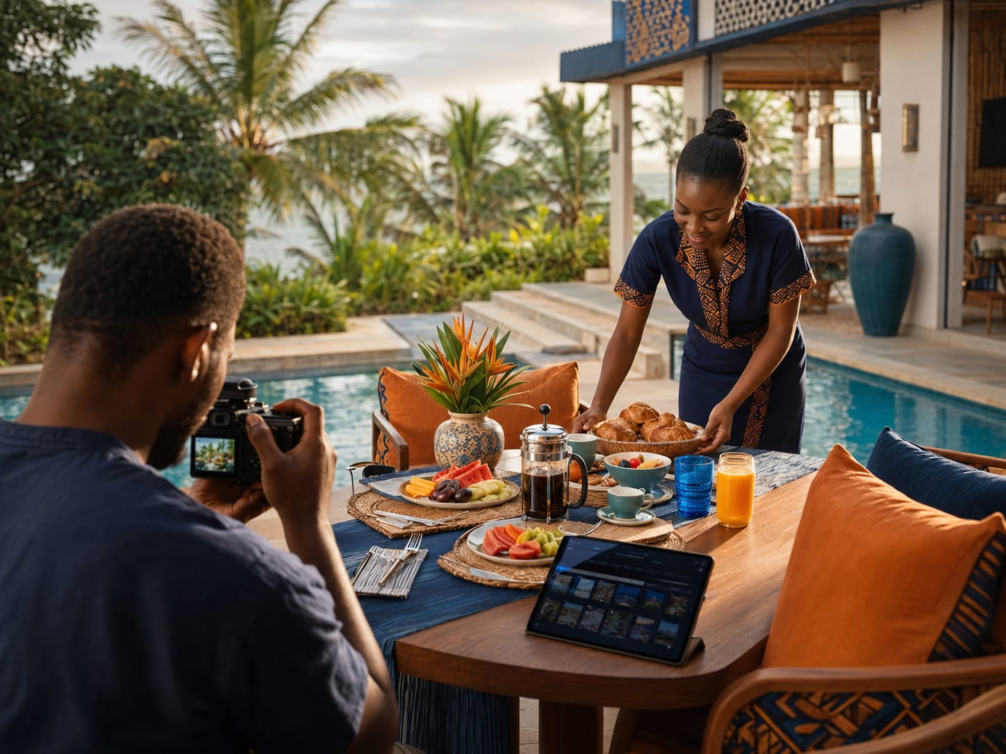 Hotel and hospitality social media content with rooms, amenities, guest experiences, and local attractions