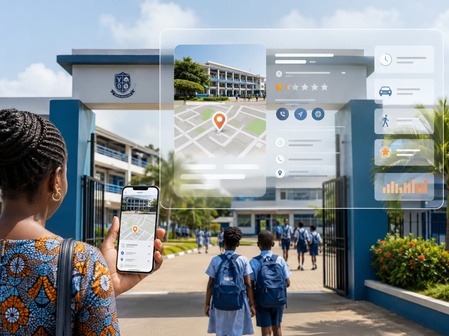 School local search presence with directory listings, reviews, hours, and parent search visibility