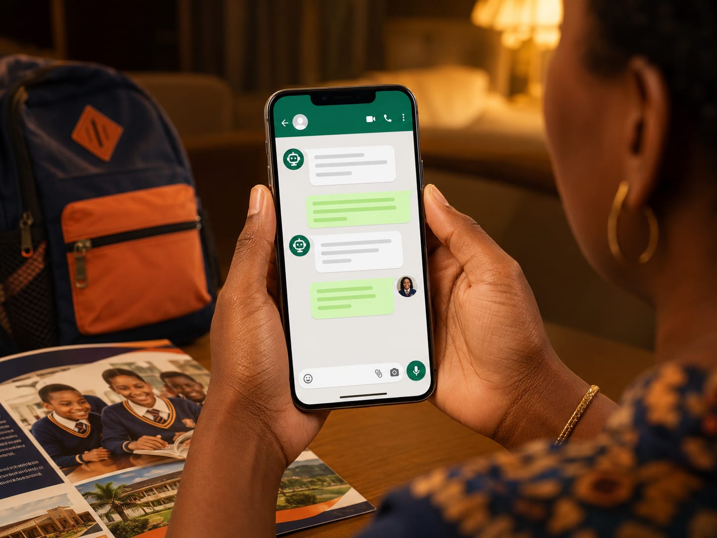 School WhatsApp automation answering parent questions about space, fees, open days, and admission requirements