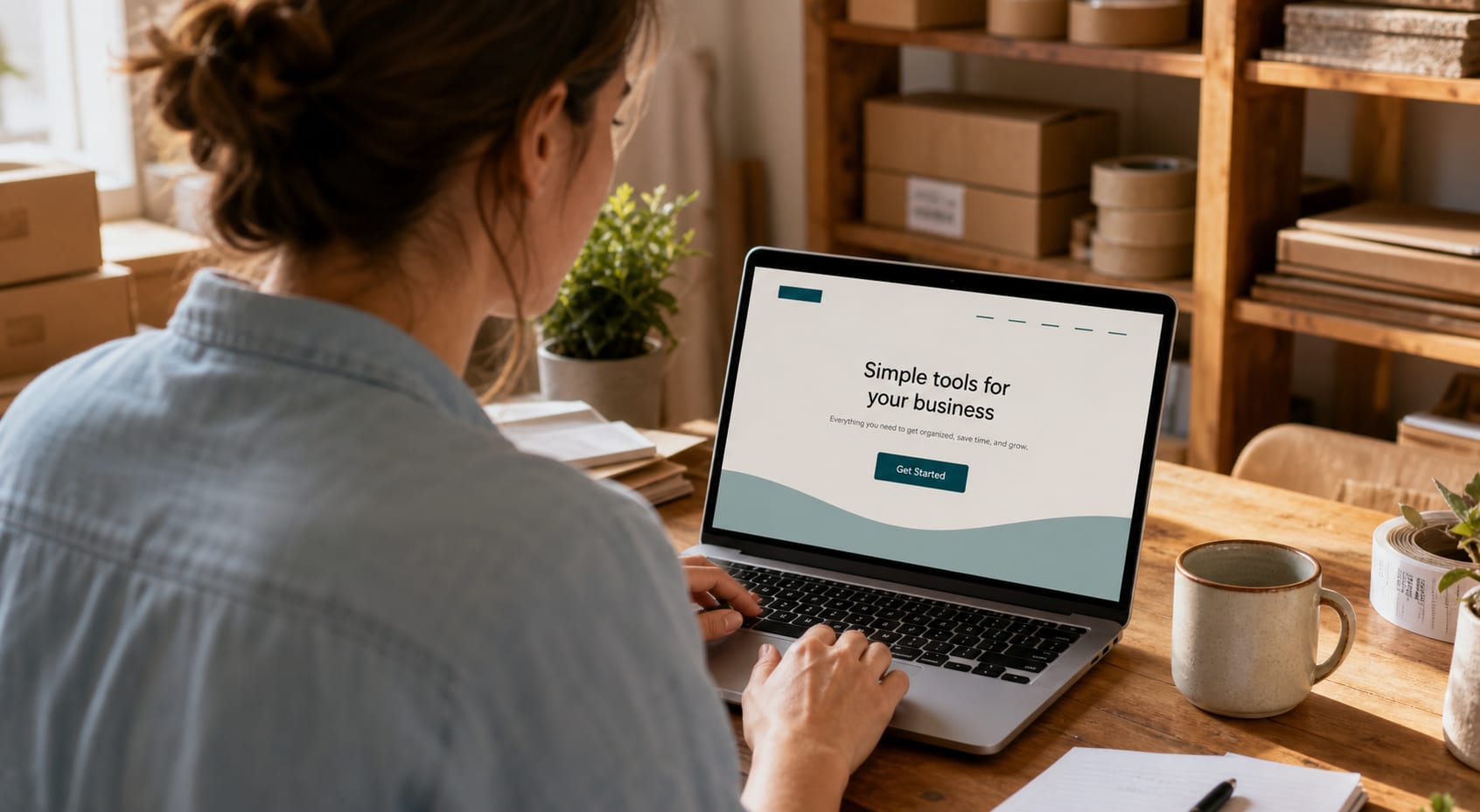 Business owner reviewing a clean website mockup with one clear call to action
