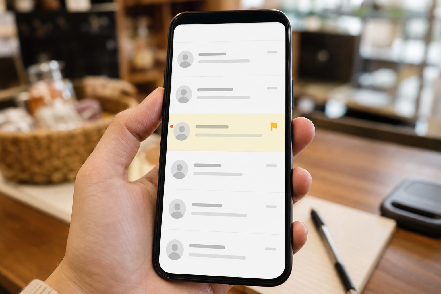 Phone screen showing a highlighted chat in a generic message list