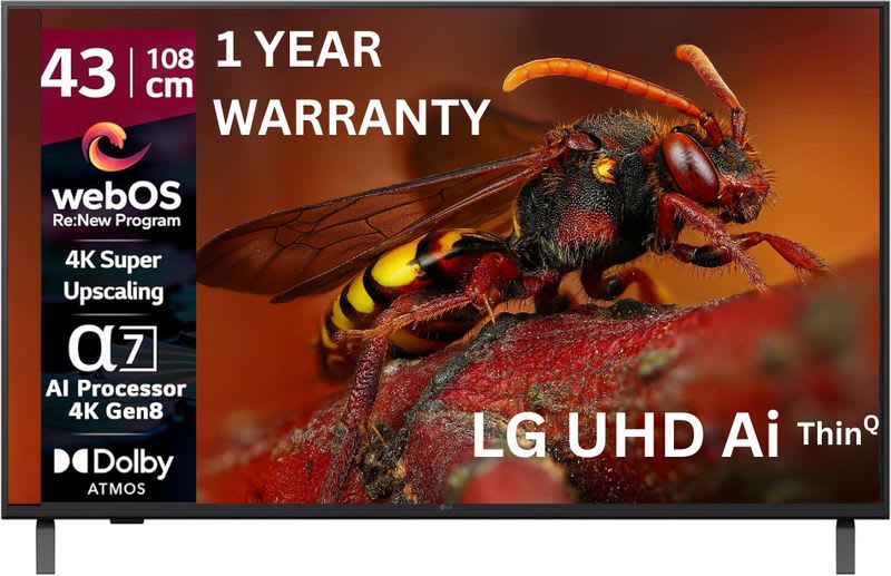 LG AI TV UA8250 108 cm (43 inch) Ultra HD (4K) LED Smart WebOS TV with Alpha7th Smart AI Processor 4K ...