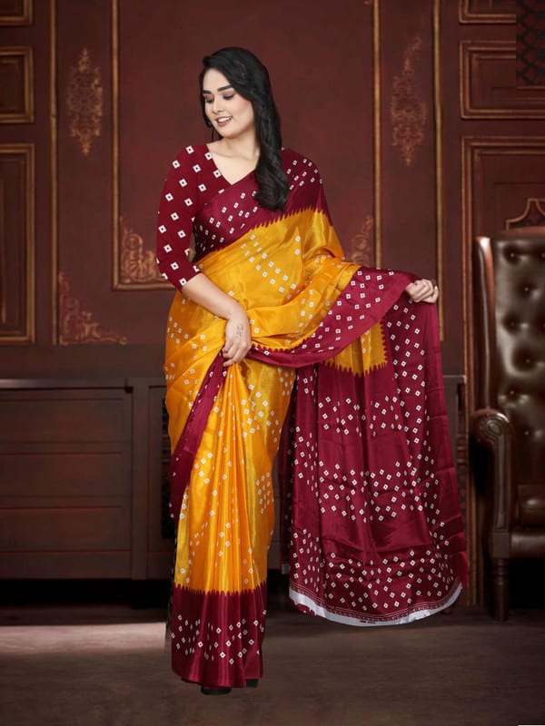 jihana fab Printed Bandhani Georgette Saree