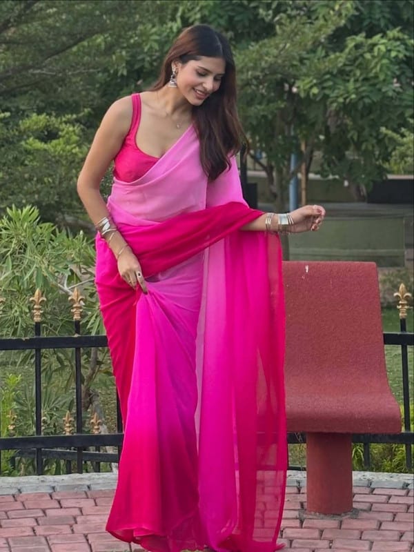 Anmi Solid/Plain Bollywood Georgette Saree