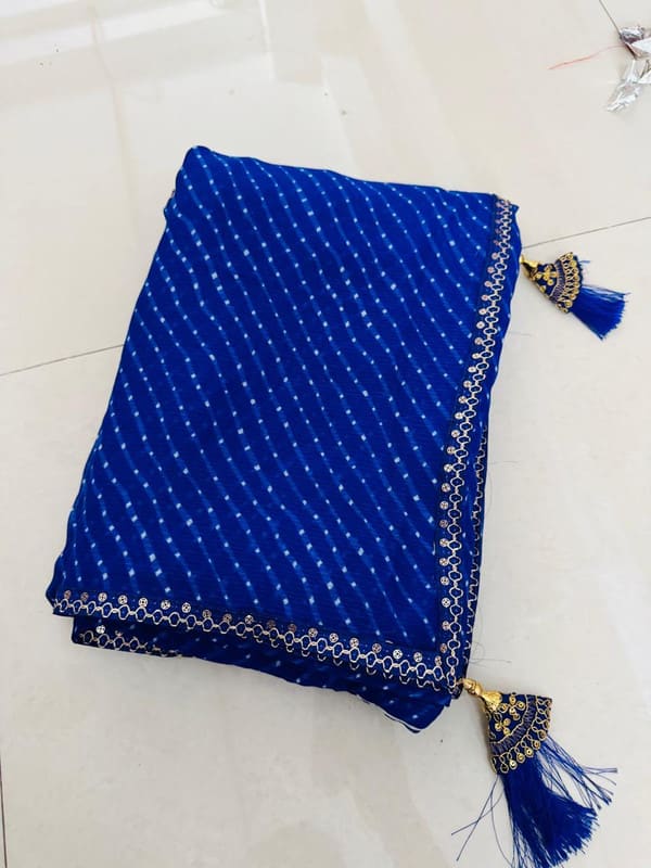 charmie designer Striped, Printed Bandhani Georgette Saree