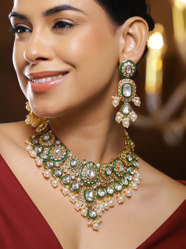 RUBANS Brass Gold-plated Gold, Green Jewellery Set