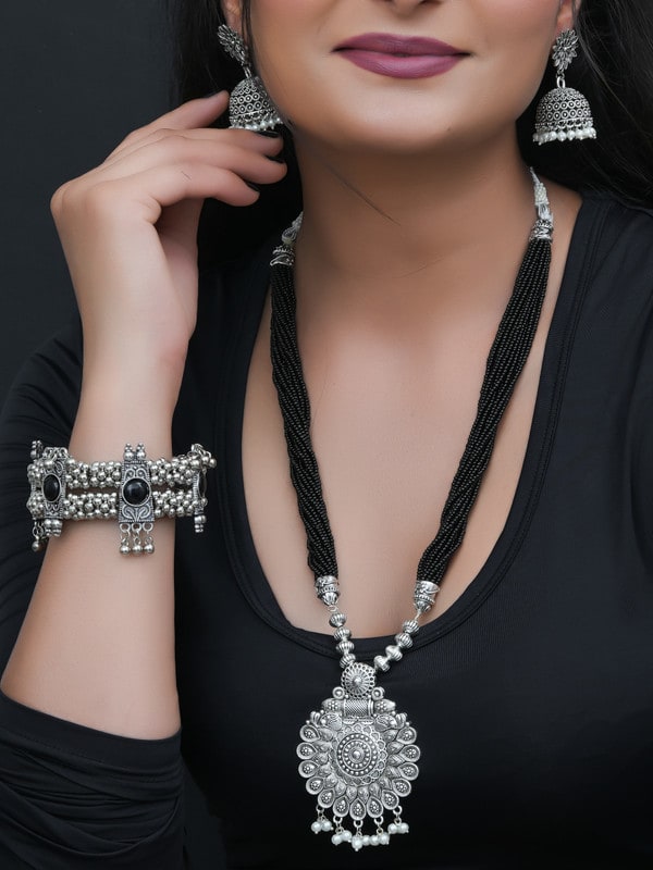 SHUBHAM JEWELLERS Oxidised Silver Silver Black Jewellery Set